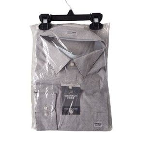 Van Heusen Gray Button Down Shirt Mens 34/35  17 - 17.5 Regular Fit Wrinkle Free
